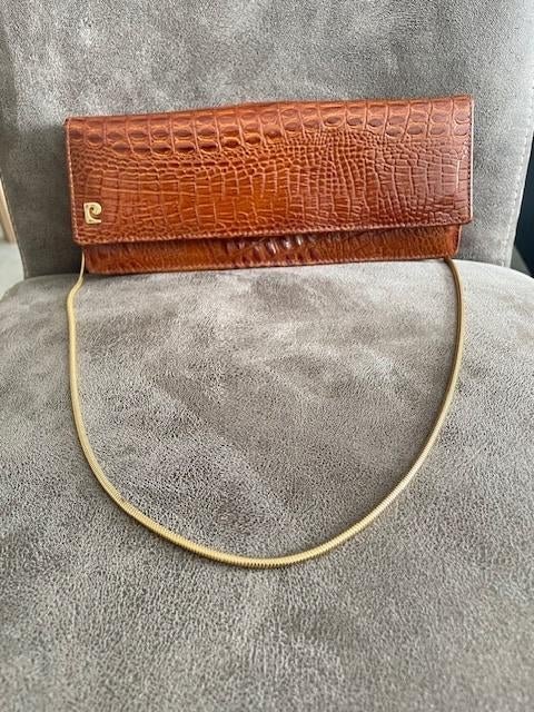 Vintage Pierre Cardin Clutch – jaren '70 – Croco Reliëf, Gebruikt, Bruin, Leer, Ophalen