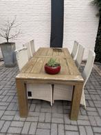 Robuuste houten tuintafel, Ophalen, Gebruikt, 6 zitplaatsen, Tuinset