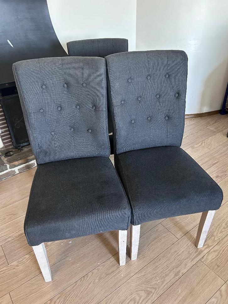 Lot de 4 chaises de salle à manger, Huis en Inrichting, Stoelen, Gebruikt, Vier, Hout, Stof, Grijs, Ophalen
