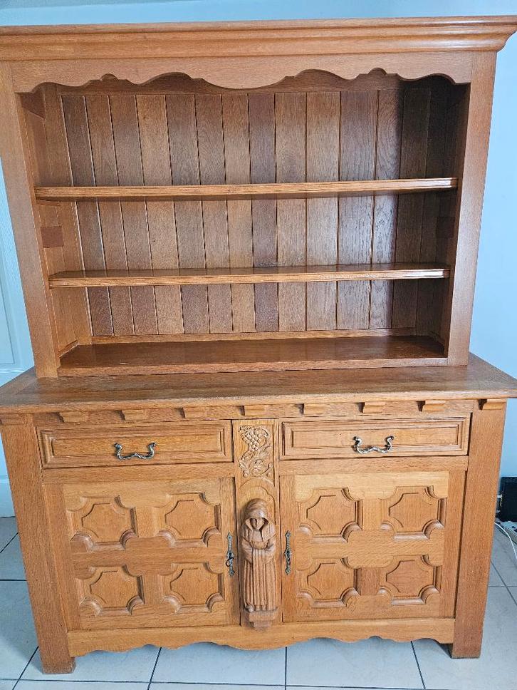 Antieke hoge kast in massief eikenhout, Huis en Inrichting, Kasten |Televisiemeubels, Gebruikt, 200 cm of meer, 150 tot 200 cm