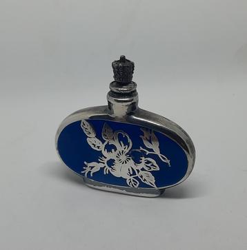 Flacon de parfum ancien avec céramique bleue et raccords en 