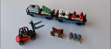 Lego trein: 2 x wagon voor pallettenvervoer + heftruck beschikbaar voor biedingen