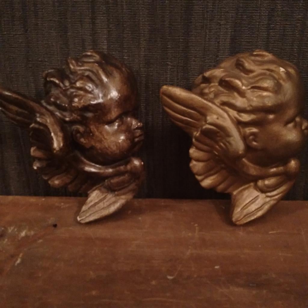 Têtes d'anges chérubin anciennes en plâtre, Antiquités & Art, Curiosités & Brocante, Envoi