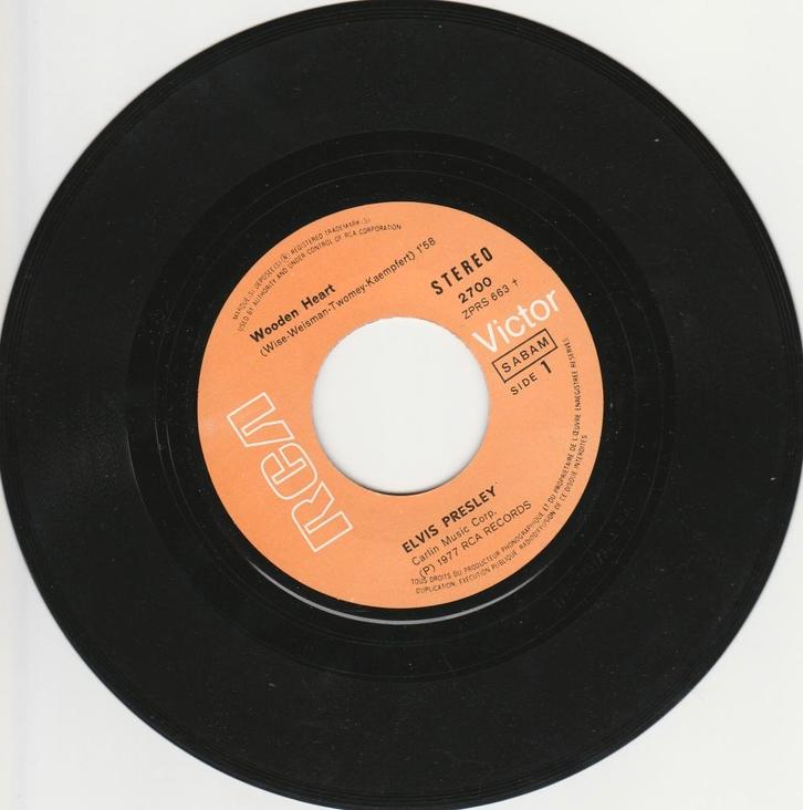 Single vinyle 45T (7") : « Wooden Heart » d'Elvis Presley., CD & DVD, Vinyles | Rock, Utilisé, Pop rock, Autres formats, Enlèvement ou Envoi