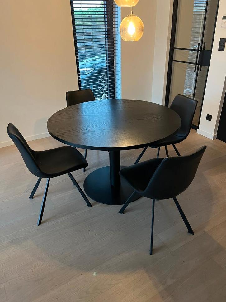 Ronde tafel 120 cm met zwart massief eiken blad, Huis en Inrichting, Tafels | Eettafels, Zo goed als nieuw, 100 tot 150 cm, 100 tot 150 cm