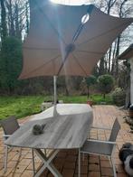 Tuinset met tafel 3m, 6 stoelen, speciale parasol, Tuin en Terras, Ophalen of Verzenden, Zo goed als nieuw