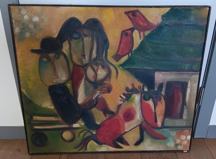 Leo Roth olie op doek "Afikim", Antiek en Kunst, Kunst | Schilderijen | Abstract, Ophalen of Verzenden