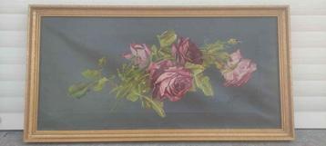Huile sur toile les roses signe van laethem beschikbaar voor biedingen