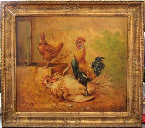 Belle peinture Paul Schouten - coqs de combat, Antiquités & Art, Art | Peinture | Classique, Enlèvement