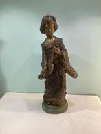 044/Ga. Geisha en bronze avec Shakuhachi, Enlèvement, Cuivre