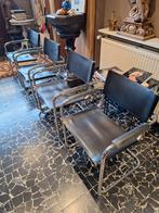 4 lederen stoelen zetels zwart en chroom, Antiek en Kunst, Ophalen of Verzenden