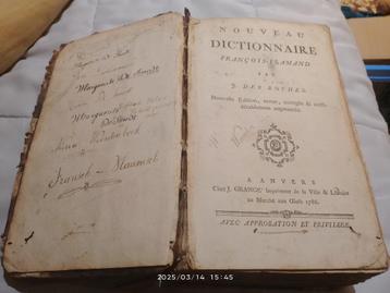 Livre 1786, nouveau dictionnaire François-Flamand par F.des, Enlèvement ou Envoi