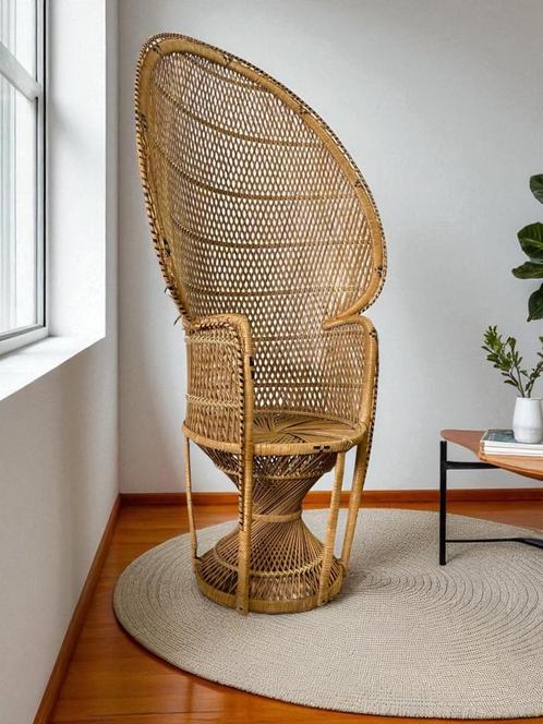 Vintage rieten pauwenstoel / chaise Emmanuelle, Antiek en Kunst, Curiosa en Brocante, Ophalen of Verzenden