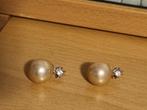 Boucles d'oreilles clips brillant et "façon perles" D=1,5 cm, Autres matériaux, Avec strass, Utilisé, Enlèvement ou Envoi