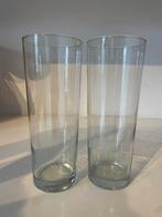 2 transparante smalle vazen, Huis en Inrichting, Woonaccessoires | Vazen, Gebruikt, Wit, Ophalen of Verzenden, Glas