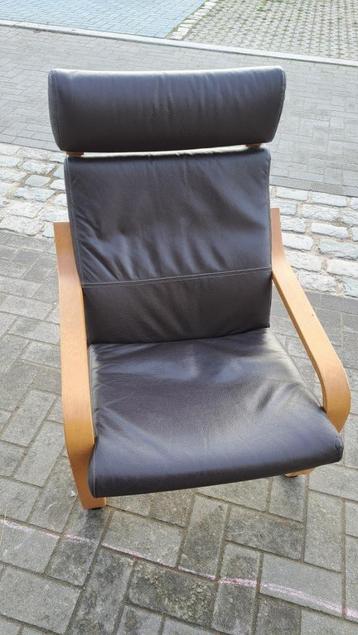 IKEA POÄNG Fauteuil, fineer/donkerbruin leder (2 stuks)