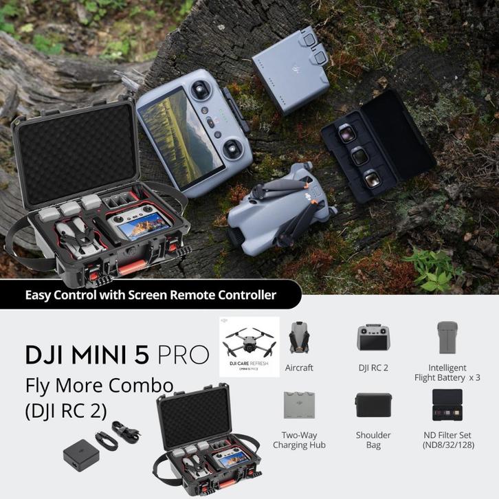 DJI MINI 5 PRO RC2 ULTIMATE FLY MORE COMBO (1Y CARE), Audio, Tv en Foto, Drones, Nieuw, Drone met camera, Ophalen of Verzenden