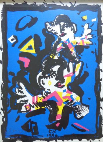 RIK VERMEERSCH / PERSONAGES / KLEURLITHO / 46x36cm / KADER beschikbaar voor biedingen