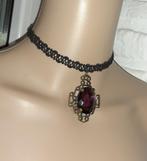 Halsketting gothic choker met paarse steen, Handtassen en Accessoires, Kettingen, Nieuw, Overige materialen, Verstelbaar, Paars