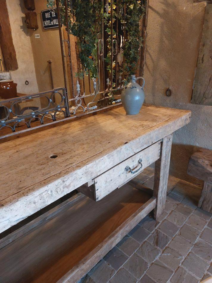 robuuste oude werkbank    oud houten keuken werkblad, Antiek en Kunst, Curiosa en Brocante, Ophalen