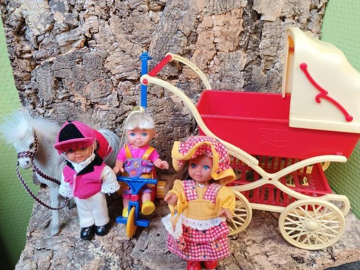 vintage simba poppetjes met pony, driewieler en poppenwagen, Verzamelen, Speelgoed, Gebruikt, Ophalen of Verzenden