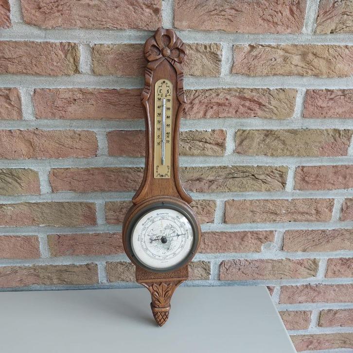 Decoratieve houten barometer met thermometer, Huis en Inrichting, Woonaccessoires | Thermometers, Zo goed als nieuw, Binnenthermometer