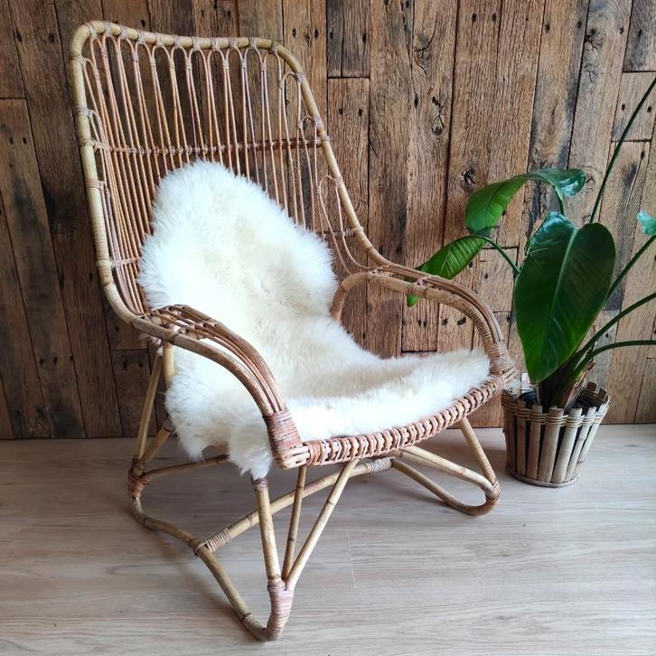 Vintage rotan lounge stoel - Scandinavisch/landelijk/boho, Huis en Inrichting, Stoelen, Gebruikt, Riet of Rotan, Ophalen