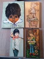 4 retro houten schilderijtjes, Collections, Rétro, Maison et Meubles, Enlèvement ou Envoi