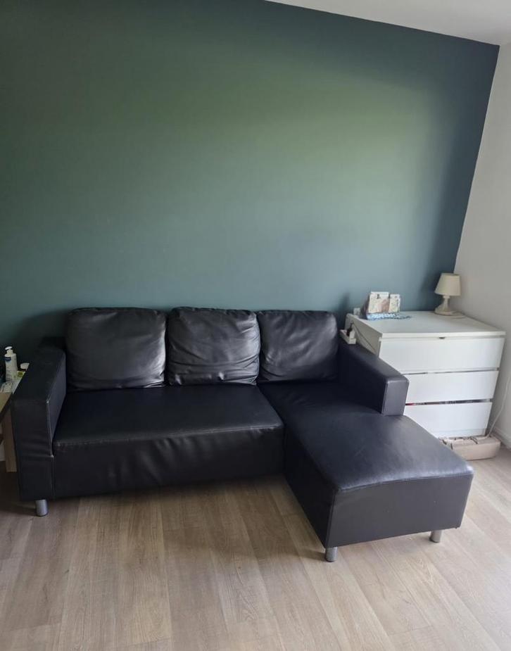 Canapé d'angle L - cuir noir, Maison & Meubles, Canapés | Coins salons complets, Utilisé, Cuir, Enlèvement