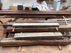 Lot Eiken balken en planken, Doe-het-zelf en Bouw, Hout en Planken, Ophalen, Gebruikt, Eiken, Balk