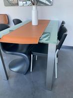 Tafel inox met glazen blad, Huis en Inrichting, Ophalen, 100 tot 150 cm, Tafelonderstel in inox met glazen tafelblad, 50 tot 100 cm