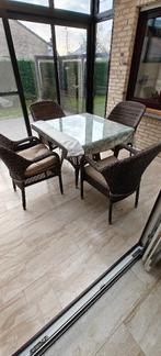 tafel + 4 stoelen, Huis en Inrichting, Ophalen, Overige materialen, Vierkant, Zo goed als nieuw