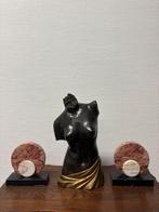 Art deco bronzen vrouwelijke buste met marmer, Ophalen, Brons