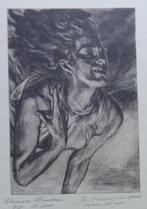 JOS VERDEGEM / DANSEUR HINDOU / ZW-W ETS / 50x34cm / SIG, Antiek en Kunst, Ophalen of Verzenden