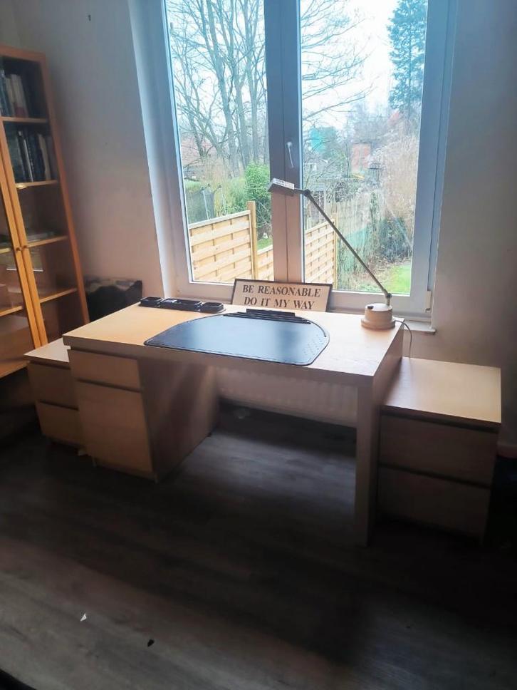 BUREAU HETRE + 2 BLOCS TIROIRS, Maison & Meubles, Bureaux, Utilisé, Bureau, Enlèvement