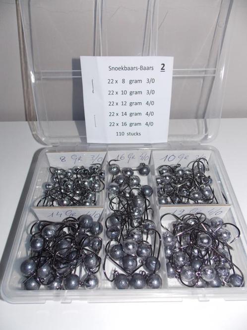 Boxen loodkoppjes snoekbaars 8 to 16 gram, Watersport en Boten, Hengelsport | Roofvissen, Nieuw, Complete set, Ophalen