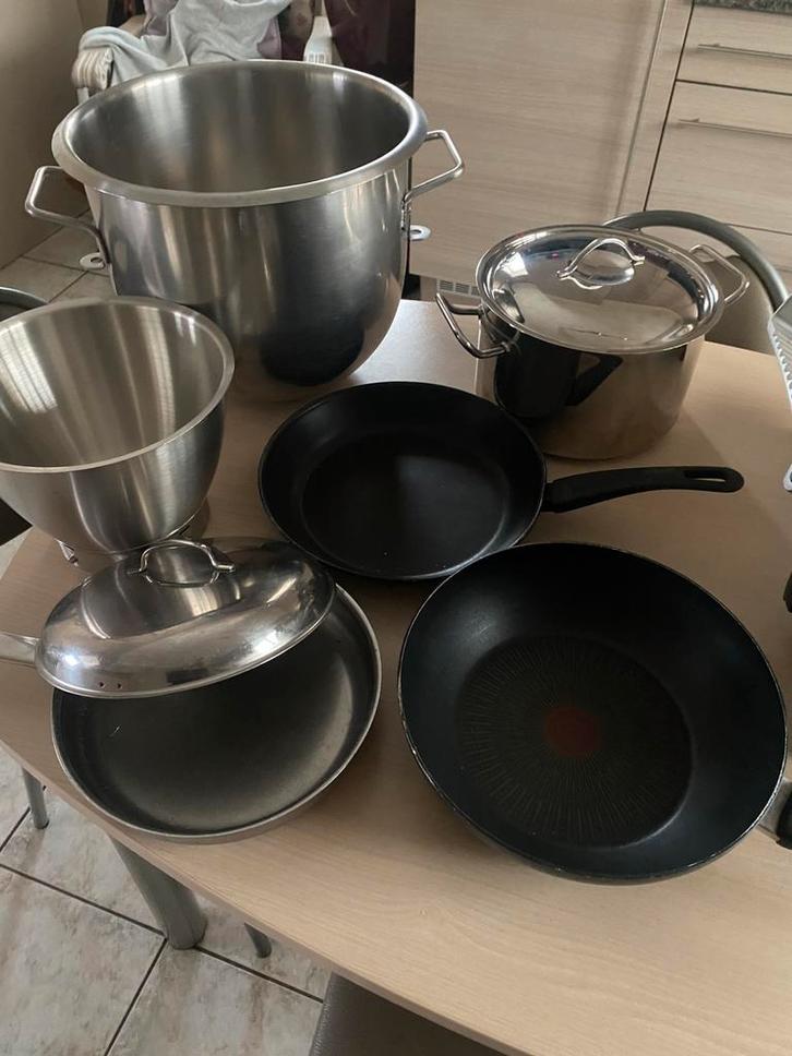 Pannen, wokpan,mengkommen en kookpot, Huis en Inrichting, Keuken | Potten en Pannen, Gebruikt, Inox, Ophalen