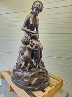 Zeer groot bronzen beeld van H MOREAU moeder en kind 80 kg?, Antiek en Kunst, Ophalen of Verzenden, Brons
