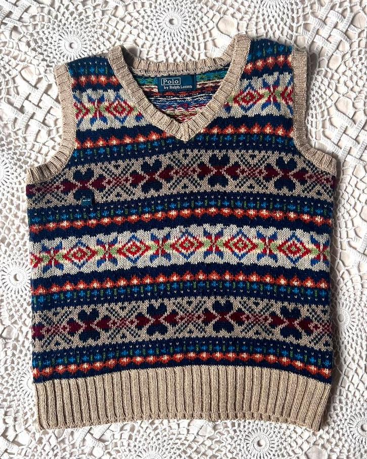 Ralph Lauren Fair Isle Vintage debardeur gilet XS, Kleding | Dames, Truien en Vesten, Zo goed als nieuw, Beige, Verzenden