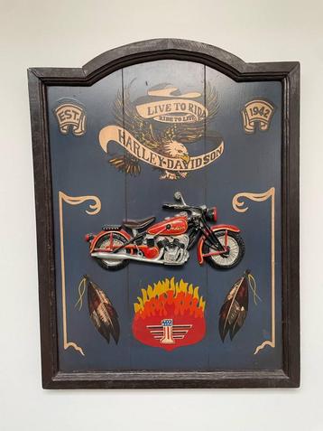 wanddecoratie - Harley Davidson - Massief houtenkader. beschikbaar voor biedingen