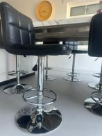 6 stuks zwarte leren barkrukken te koop, Ophalen, Gebruikt