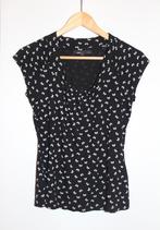 Blouse noire motif noeuds papillons blancs JBC S, Ophalen of Verzenden, Zo goed als nieuw, Korte mouw, Maat 36 (S)