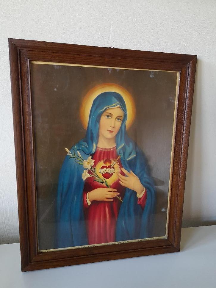 Antieke kader: Maria met bloedend hart, Antiek en Kunst, Antiek | Religieuze voorwerpen, Ophalen