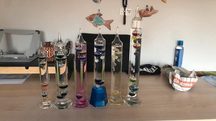 6 galileo thermometers, Huis en Inrichting, Woonaccessoires | Thermometers, Zo goed als nieuw, Binnenthermometer, Ophalen