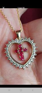 Vergulde hanger van sterling zilver met natuurlijke robijn, Overige kleuren, Nieuw, Ophalen of Verzenden, Hart