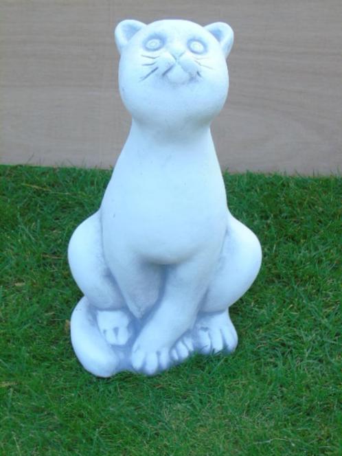 Standbeeld van een zittende kat in gepatineerde steen, Tuin en Terras, Tuinbeelden, Nieuw, Dierenbeeld, Steen, Ophalen
