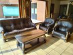 Salon tafel + zetels, Huis en Inrichting, Ophalen, Gebruikt, Leer, Antiek