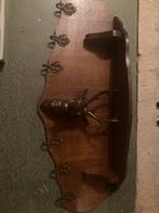 Houten kapstok met koperen haken en beeld en b, Huis en Inrichting, Ophalen, Gebruikt