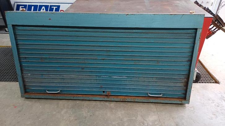 Vintage gereedschapsrolluikkast. Roldeur kast., Doe-het-zelf en Bouw, Werkbanken, Gebruikt, 170 cm of meer, Ophalen