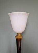 Mazda Art Deco lamp in hout/messing en witte opaline, Antiek en Kunst, Ophalen of Verzenden